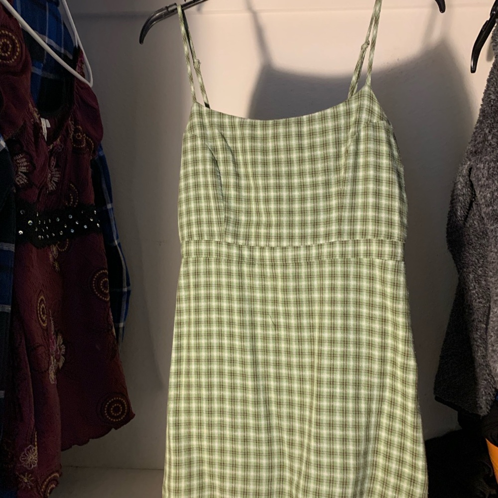 Green Plaid Spaghetti Strap Dress